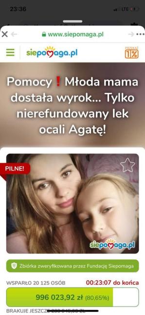 [VIDEO] Wielki sukces Mai Rutkowski! Cała kwota na leczenie 29-letniej Agaty Bodakowskiej ze Szprotawy czyli 1 236 204 zł - uzbierana!