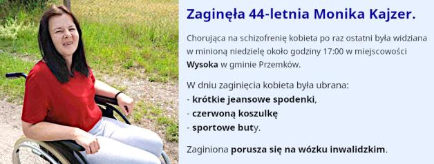 PILNE! Policjanci szukają chorej na schizofrenię 44-letniej Moniki Kajzer! Jej zdrowie i życie mogą być zagrożone!